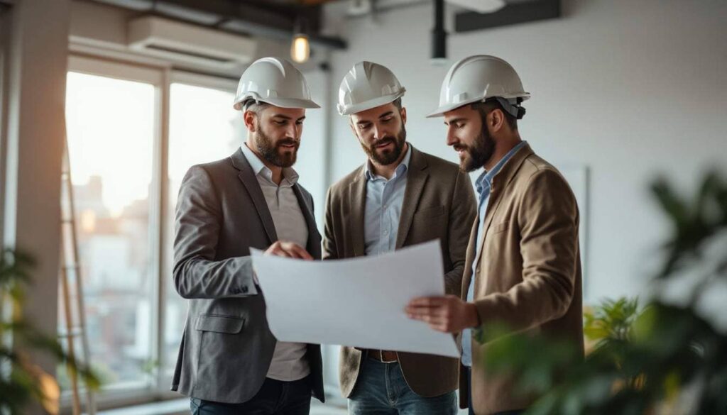 arquitectos trabajando juntos plano casa