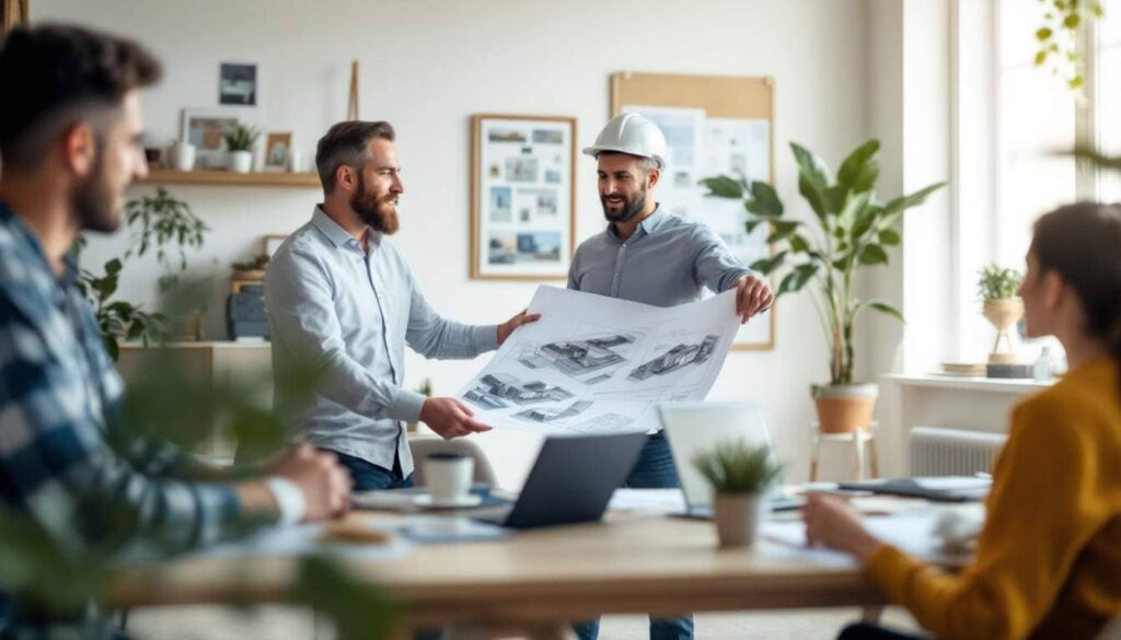 jefes de equipo trabajando planos